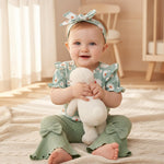 Vibebox Baby Girl Clothes 3-6 Months Summer Short Sleeve Outfits Spring Coming Home Clothing Infant Girls 6 Months Green Daisy Ruffle Romper Tops Bell Bottoms Pants Bow Sets with Floral Headband