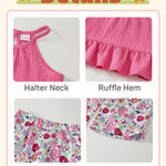 Toddler Clothes 2t 3t Girl Summer Clothes Kids Cute Red Halter Crop Ruffle Tops High Waist Long Flower Pants Toddler Girl Summer Outfits Clothing Set