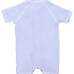 RUGGEDBUTTS Short Sleeve One Piece Rash Guard - Periwinkle Blue Seersucker - 3-6m