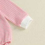 Amnnchya Newborn Baby Girl Romper 3D Flower Fall Winter Clothes Striped Waffle Bubble Sweatshirt Cute Coming Home Outfit (Pink, 12-18 Months)