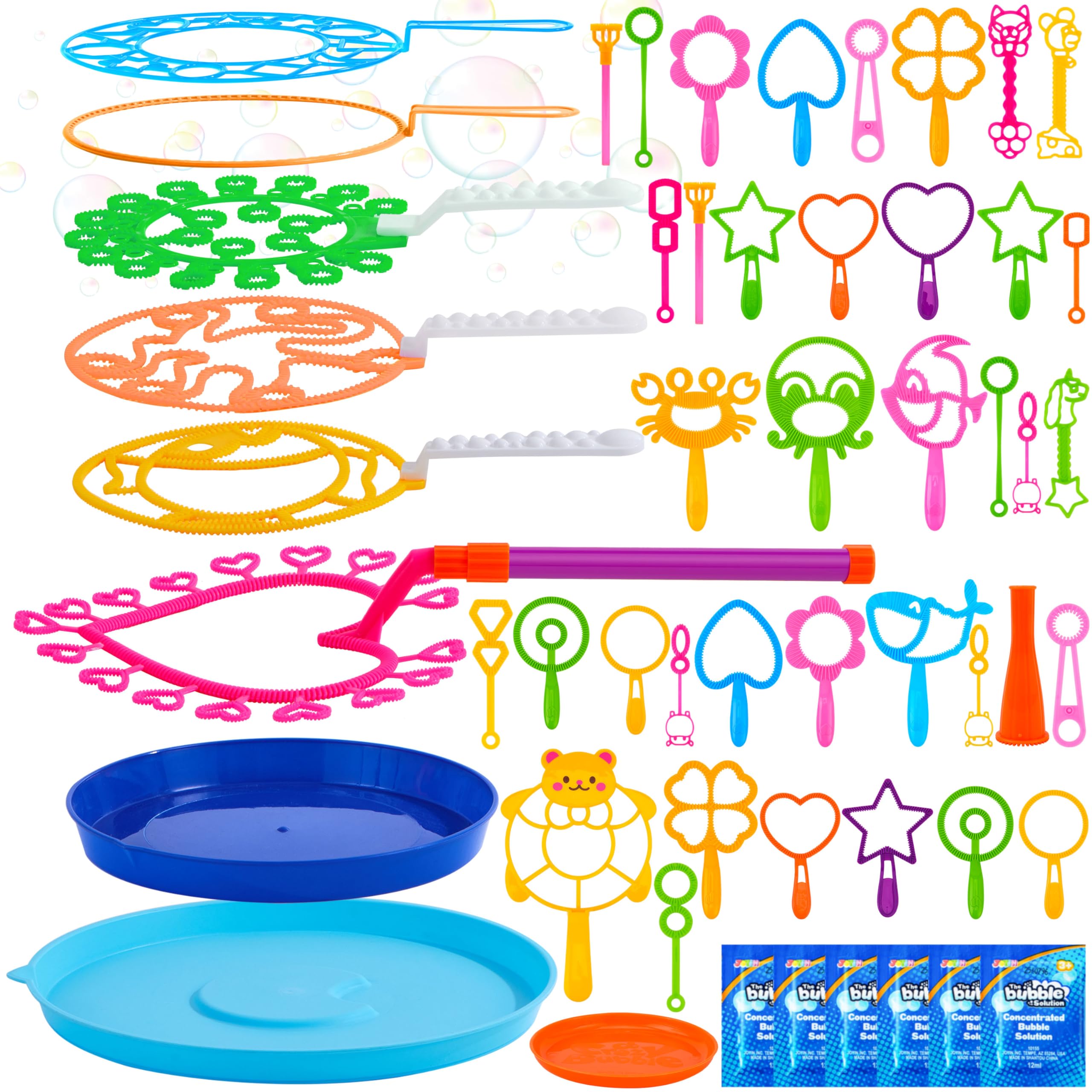 JOYIN Big Bubble Wands Set Bulk for Kids Summer Outdoor Activity Party Favors, 18 Pcs Giant Bubble Maker with Tray, 12" Large, 6 Pcs Solution Suitable for All Age People