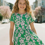 PATPAT Tween Dress for Girls Summer Maxi Long Casual Beach Party Junior Cute Dresses Hawaiian Green Pink Floral Size 10-11