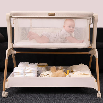 Ezebaby Baby Bassinet Bedside Sleeper: 3-in-1 Rocking Bassinet for Baby - Breathable Full-Mesh Crib with Mattress | 6 Height Adjustable | Portable Crib with Lockable Wheels for Newborns