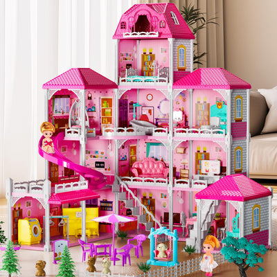 JUKUDAHU Villa Girls Toys for Kids Ages 2 3 4 5 6 7 - Indoor and Outdoor Toys for Ages 3-8 with 2 Dolls, Pretend Toddlers Playset with Accessories and Furniture, 4-8 Year Old Girl Birthday Gifts
