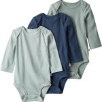 little planet by carter's Baby 3-pack Long Sleeve Bodysuits made with Organic Cotton, Sage Navy, NB