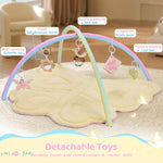 2PM SPORTS Pink Butterfly Theme Baby Play Mat, Tummy Time Play Mat for Infant Newborn, Baby Play Gyms & Playmats for Girl 0-6 6-12 Months, Activity Gym 5 Detachable Toys，Gimnasio para Bebes 0-12 Meses