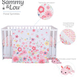Sammy & Lou Floral Sprinkles 4-Piece Baby Nursery Crib Bedding Set for Girls, Includes Quilt, Fitted Crib Sheet, Crib Skirt, and Plush Toy
