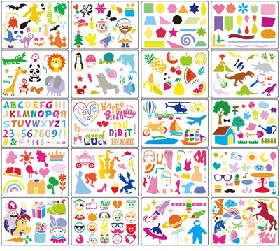 HADDIY Kids Drawing Stencils Set, 20 Pcs Plastic Stencil Kit 300+ Patterns Drawing Templates for Girls & Boys Gift and Card Making