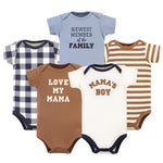 Hudson Baby Unisex Baby Cotton Bodysuits, Brown Navy Mamas Boy 5-Pack, 12-18 Months