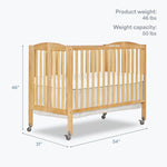Dream On Me Full-Size 2-in-1 Folding Baby Crib in Natural, GreenGuard Gold & BSA, Portable, Patented Quick Folding System, Strong Wheels, 2 Adjustable Mattress Heights