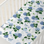 Horaldaily 2 Pack Fitted Crib Sheet for Boys Girls,Soft Breathable Washable Jersey Microfiber Baby Crib Sheet, Fits Standard Size Crib Mattress 28in x 52in, Floral Butterflies Nursery Sheet Blue/White