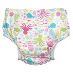 green sprouts Baby Girls Snap Reusable Absorbent Swimsuit Diaper, White Sea Pals, 18 Months
