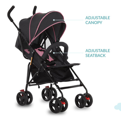 Dream On Me Vista Moonwalk Baby Stroller in Pink, Lightweight Infant Stroller with Compact Fold, Multi-Position Recline Umbrella Stroller with Canopy, Extra Large Storage and Cup Holder