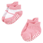 Hudson Baby Unisex Baby Non-Skid No-Show Socks, Pink Black, 12-24 Months