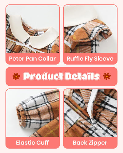 Little Girls Clothes 3t 4t Girl Fall Clothes Cute Brown White Plaid Winter Kids Dress Toddler Long Sleeve Swing Checkered Dresses Toddler Outfit
