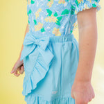 RuffleButts Girls Swim Bow Skirt Cover-Up - Blue Breeze, 2T/3T