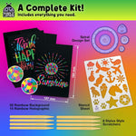 PURPLE LADYBUG Rainbow Scratch Art Paper, 79 PCS Creative Drawing Paper & Stencils - Arts and Crafts for Ages 4-12, Kids Craft Activity Set for Summer, Wedding, Travel, Birthday Party Games, Camping