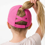 BAOPLAYKIDS Little Girls Criss Cross Ponytail Hat Toddler Mesh Baseball Cap Kids Quick Dry Outdoor Summer Sports Hats Ponycap Age 3-8 Hot Pink