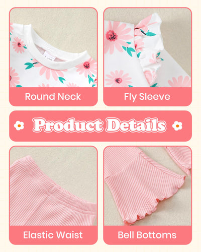 Kucnuzki Kids Clothes 3t 4t Toddler Girl Outfits Cute Fly Ruffle Sleeve Crewneck Toddler Girls Sweatshirt High Waist Pink Leggings Toddler Clothes for Girls