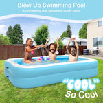 Sumbee Inflatable Swimming Kiddie Pool for Adults Kids Ages 4-8-12, Size 79" x 59" x 20" Rectangle Blow Up Family Pool for Children Backyard Outdoor Garden Summer Water Party Full-Sized Light Blue