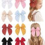 8 Pcs doboi Baby Girls Hair Clips Big Fable Hair Bows Cotton Linen Bows for Girls Hair Accessories for Baby Toddlers Kids-5.5 Inch