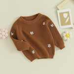 Mubineo Baby Girl Winter Clothes Cute Flower Sweater Crewneck Pullover Long Sleeve Knit Newborn Infant Sweaters (US, Age, 6 Months, 9 Months, Brown)