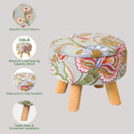 Round Storage Ottoman with Reversible Tray Lid, 12.7 "W x 10.6 "H Upholstered Footrest Pouf with Anti-slip & Scratch-resistant Foot Pads, Stain-Resistant Fabric Pouf, for Living Room, Bedroom, Dorm