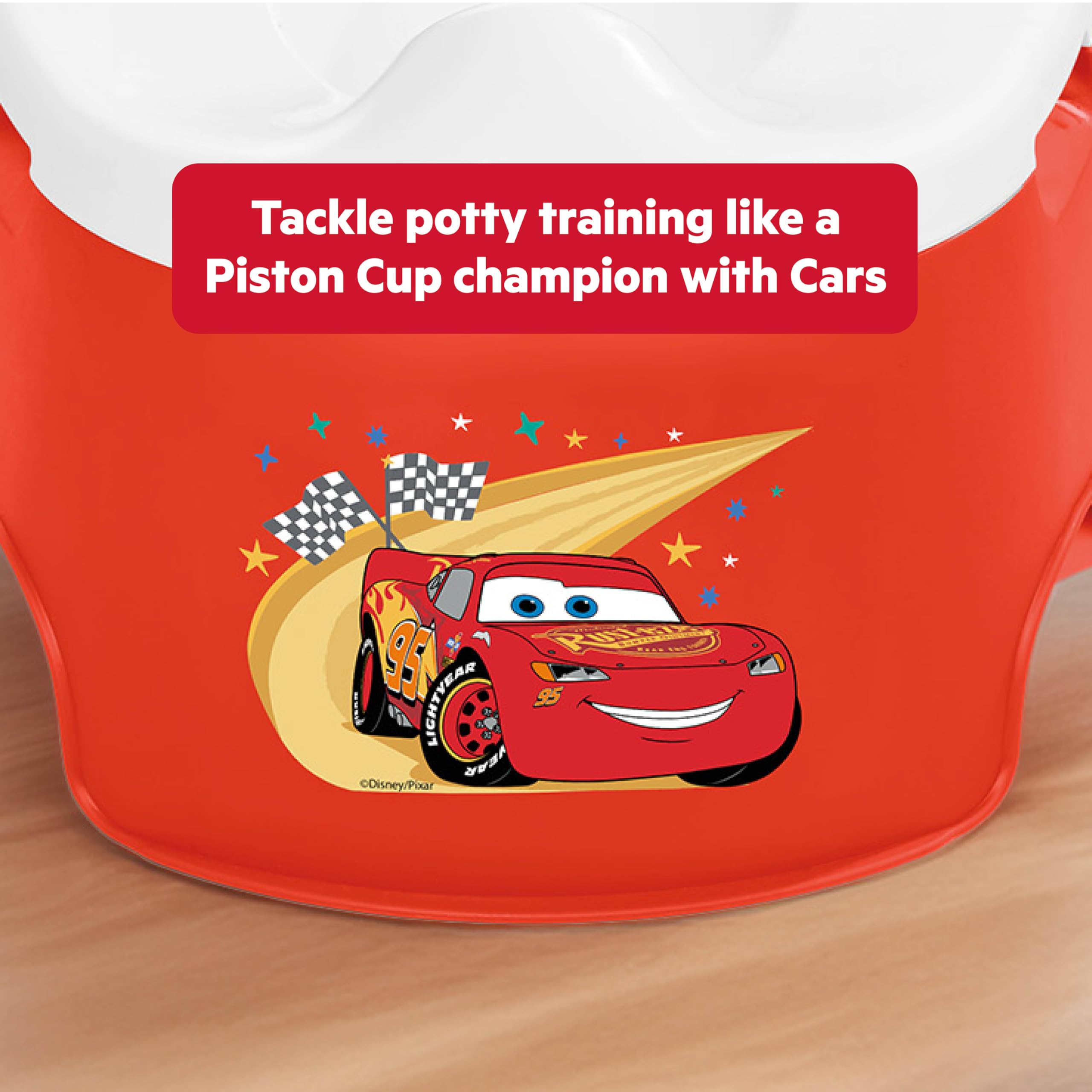 Bright Starts Disney and Pixar Cars Full Comfort Potty Training Toilet, Easy Clean Removable Bowl, Splash Guard, High Back for Comfort & Stability, Toddlers up to 50 lbs