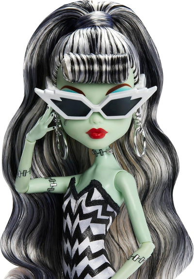 Monster High x Barbie Frankie Stein Doll with Original Barbie-Inspired Swimsuit and Solo in The Spotlight Black Evening Dress and Accessories