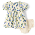 The Children's Place,Baby-Girls,and Newborn Casual Short Sleeve Dress with Diaper CoverBlue Floral,6 Months,9 Months