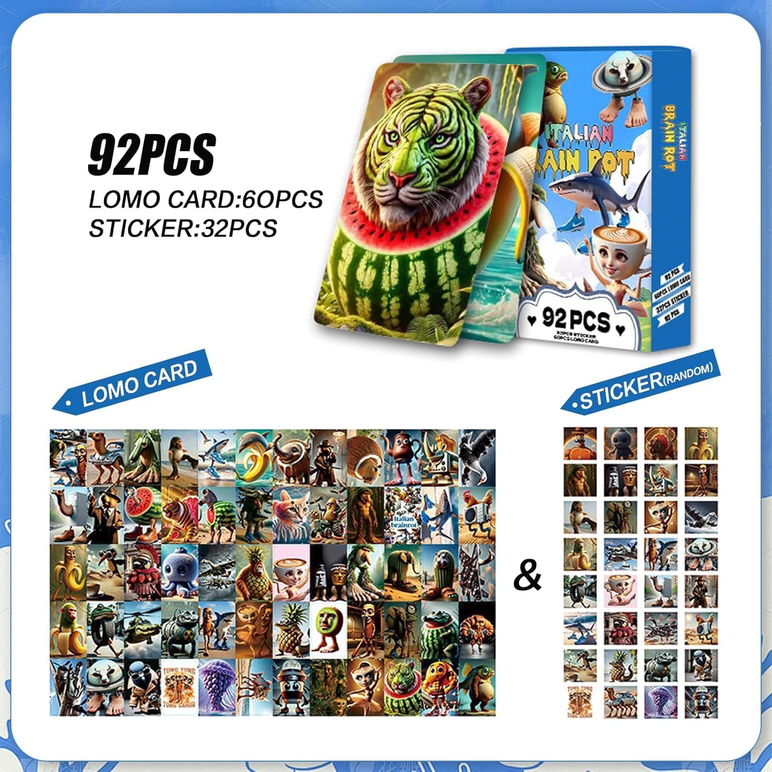92PCS Italian Brainrot Cards,Collection Tralalero Tralala and Tung Tung Tung Sahur,Fun Fantasy Animal Cards,for Fans/Kids/Collectors Gold Card Flash Card Collection Gifts (No Repetition)