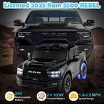 Costzon 2 Seater 24V Ride on Toy for Big Kids, Licensed 2025 Ram 2500 Rebel Electric Vehicles, Ride on Car Pickup Truck w/Remote, Storage, 2 x 100W Motors, Lights, Music & 4-Wheel Suspension (Black)