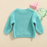 Pivanzore Baby Girl Boy Toddler Knit Sweater Cute Round Neck Long Sleeve Blouse Pullover Oversized Sweatshirt Warm Kids Tops Cyan
