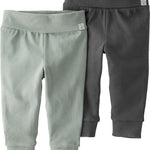 little planet by carter's unisex-baby 2-pack Pants made with Organic Cotton, Green/Charcoal, 12 Months