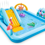 Intex 96" x 78" x 28" Inflatable Jungle Adventure Play Center Spray Kiddie Pool - Backyard Kids Water Slide, Outdoor Blow-Up Splash Pad for Toddlers