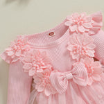 ZAXARRA Infant Baby Girl Romper Dress Baby Dress Romper Flowers Lace Fall Winter Clothes with Headband (Pink, 6-9 Months)