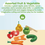 PlanToys® Wonky Fruit & Vegetables Wooden Playset Includes 5 Sliceable Fruits & Veggies | Pretend Cutting Food Toy with Wooden Knife | Montessori Toy for Toddlers