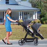 GarveeLife Double Stroller for Infants and Toddlers, Foldable Tandem Stroller, Reversible Pushchair Bassinet Pram with Large Storage Basket, Adjustable Backrest & Canopy, Dark Grey