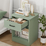 FOTOSOK Nightstand Set of 2, 2-Tier Side Table with Drawer and Storage Shelf, Bedside Table End Table, Modern Night Stand for Bedroom, Home Office, Green