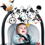 Spiral Car Seat Baby Toys 0-6 Months, Infant Carseat High Contrast Sensory Toys Hanging Stroller Accessories, Newborn Gifts for Baby Boys Girls Essentials, Cute Black and White Cow