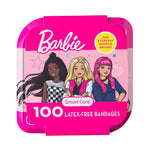 Smart Care Barbie Bandage Kit, Kids Bandages Variety Pack, 3 Assorted Sizes, 100CT with Collectible Barbie Tin Case