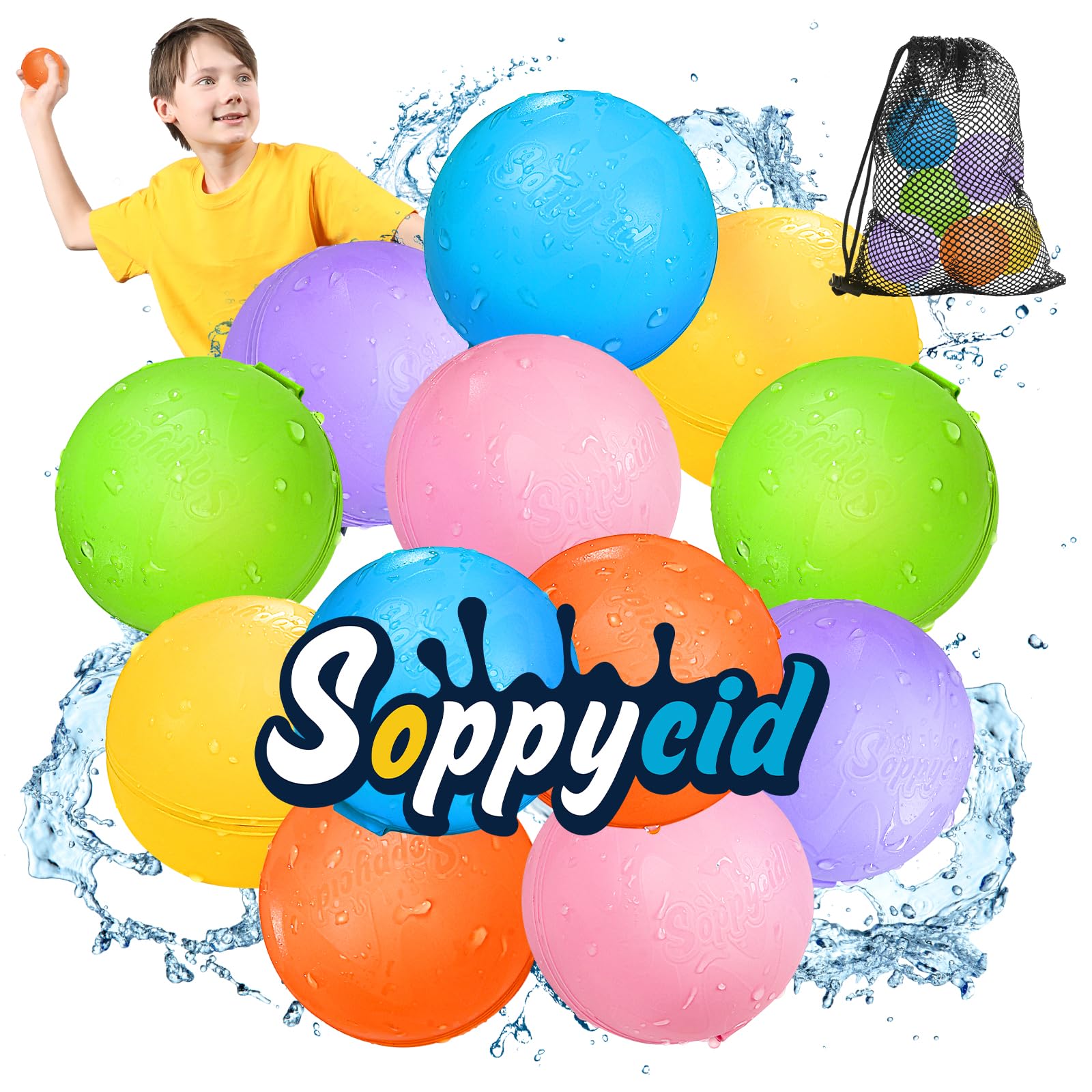 SOPPYCID 6PCS Reusable Water Balloons - Quick Fill Water Balls Toys For Toddler Age 4-8 - Refillable Magnetic Self-Sealing Water Splash Bomb For Summer Party Pool Outdoor Beach Toys for kids Age 8-12