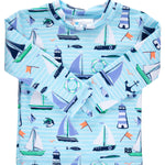 RUGGEDBUTTS® Baby/Toddler Boys Long Sleeve Rash Guard Swim Shirt w/UPF 50+ - Blue Sweet Sails, 3-6m