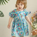 Baby Girl Clothes 12 18 Months Blue Baby Dresses Girl Summer Short Sleeve Sundress Cute Infant Floral Beach Dressess Boho 1 Year Old Girl Outfit