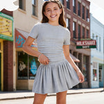 PATPAT Girls Skirt Sets Size 9-10 Years, Grey Crop Tops and Elastic Waisted Pleated Skorts 2 Piece Outfits, Girls Y2K Outfits, Kids Clothes Summer Clothes Clothing Sets