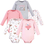 Hudson Baby Unisex Baby Cotton Long-sleeve Bodysuits, Girl Fox, 9-12 Months