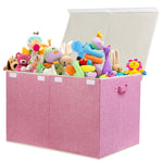 popoly 122L Large Toy Box Chest with Lid, Foldable Toy Storage Organizer Bin Boxes with Removable Divider for Kids, Boys, Girls, Nursery, Playroom, 26"x17" x17"(Linen Pink)