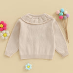 Baby Girl Cardigan Sweater Infant Toddler Floral Embroidered Button Down Knit Sweaters Fall Winter Clothes (Khaki, 2-3 Years)