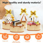 Mapaim Baskets for Gifts Empty Set of 4, Bamboo Woven Large Gift Basket with Wrap Bags, Pull Bows, Greeting Cards,Baskets for Gifts Empty Bulk for Birthday, Shower, Housewarming (Brown-Oval)