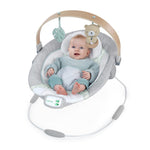 Ingenuity Cozy Spot Soothing Baby Bouncer with Wooden-Toy Arch, Natural Rubber-Toy, Safety Harness, Music & Auto-Shutoff, 0-6 Months, Grey